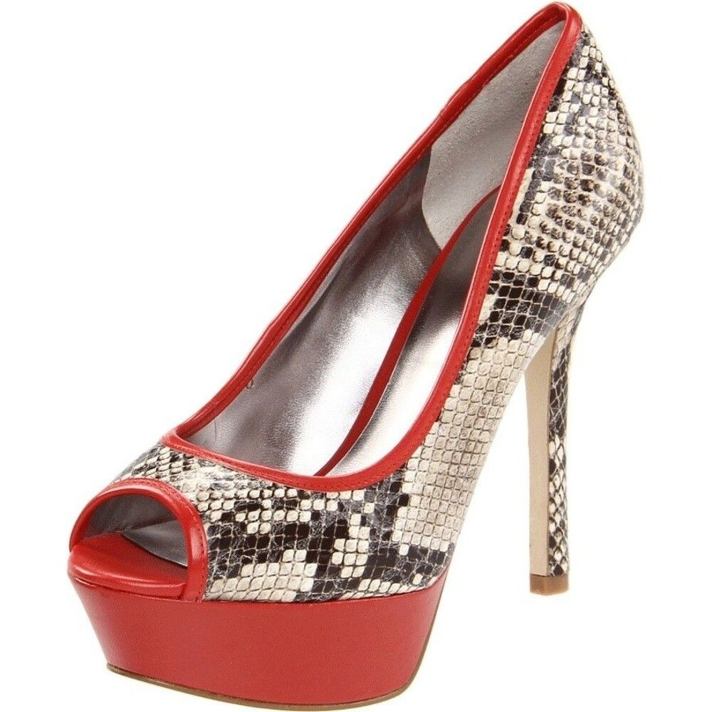 Guess snake skin red high heel platform open toe pump size 6.5